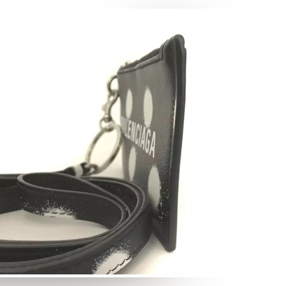 BALENCIAGA Spray Dot Pattern Leather Coin Wallet w/Strap & dust bag - Picture 2 of 7